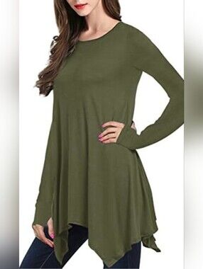 Shop Basic USA Olive Green 3/4 Sleeve Skarf Hem Tunic #0248